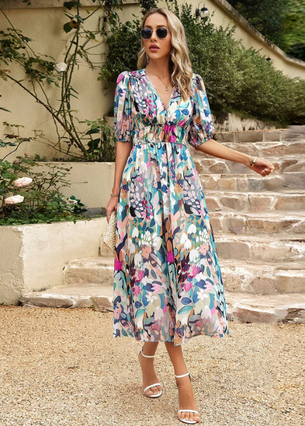 Estella™ | Flattering Floral Midi Dress 0